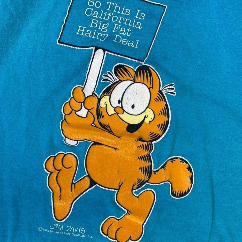 Vintage 70s Garfield "So This Is California" Blue Jim Davis Cartoon Tee Shirt